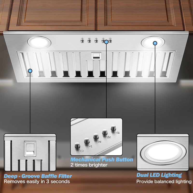 20" 600 CFM Convertible Insert Range Hood in Silver