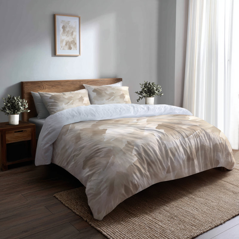 Ensemble de literie 3 pièces Modern - Ensemble de housse de couette et de coussins beige abstrait