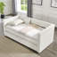 Lit de jour simple, canapé-lit rembourré, le bas se retire pour former un lit, tissu en velours côtelé rayé - beige (86 po x 43,5 po x 34 po)
