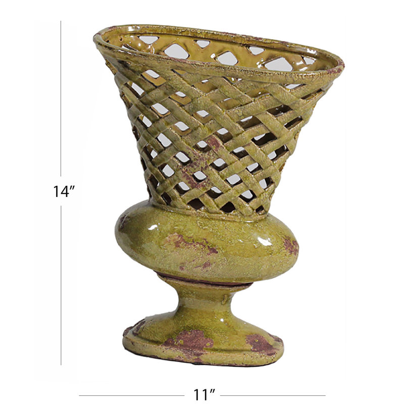 Tankersley Ceramic Table Vase, 14"H x 11"W x 11"D, Yellow