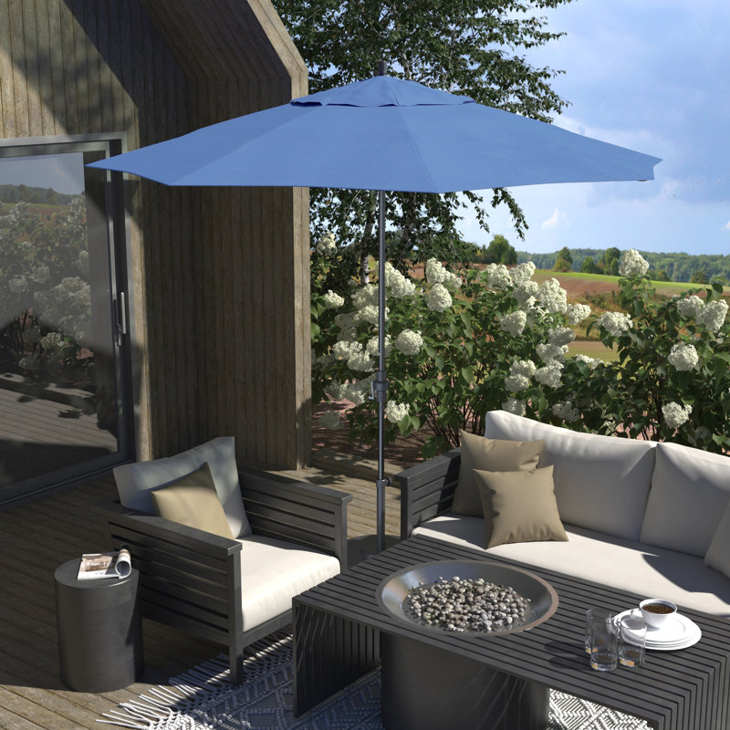 11 Foot Grey Patio Umbrella With Aluminum Ribs Crank Lift In Spa Sunbrella, Capri Pacifica