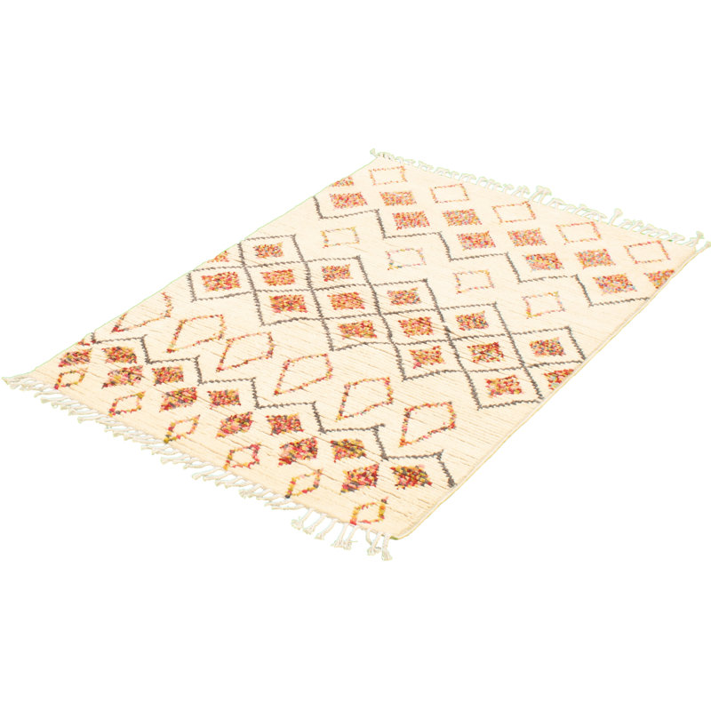 Tapis décoratif en laine noué à la main de conception unique 4 pi 1 po x 6 pi 1 po Ayzah noué à la main