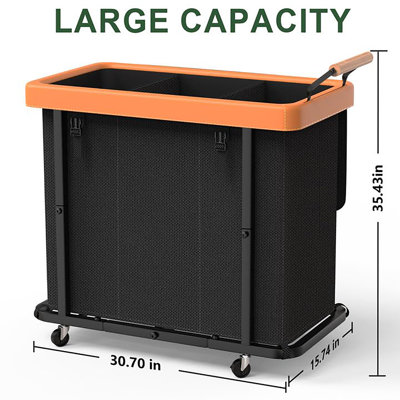 230L (60 Gal) Extra Large Fashion Laundry Sorter 3 Section with Lid, Rolling Laundry Basket Hamper with Handle, Laundry Organizer Storage Cart