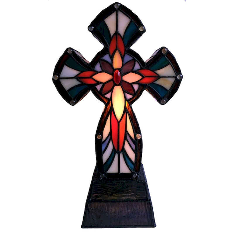 Éclairage de fantaisie en verre d’art éclairé 14 po cross tiffany Ellar
