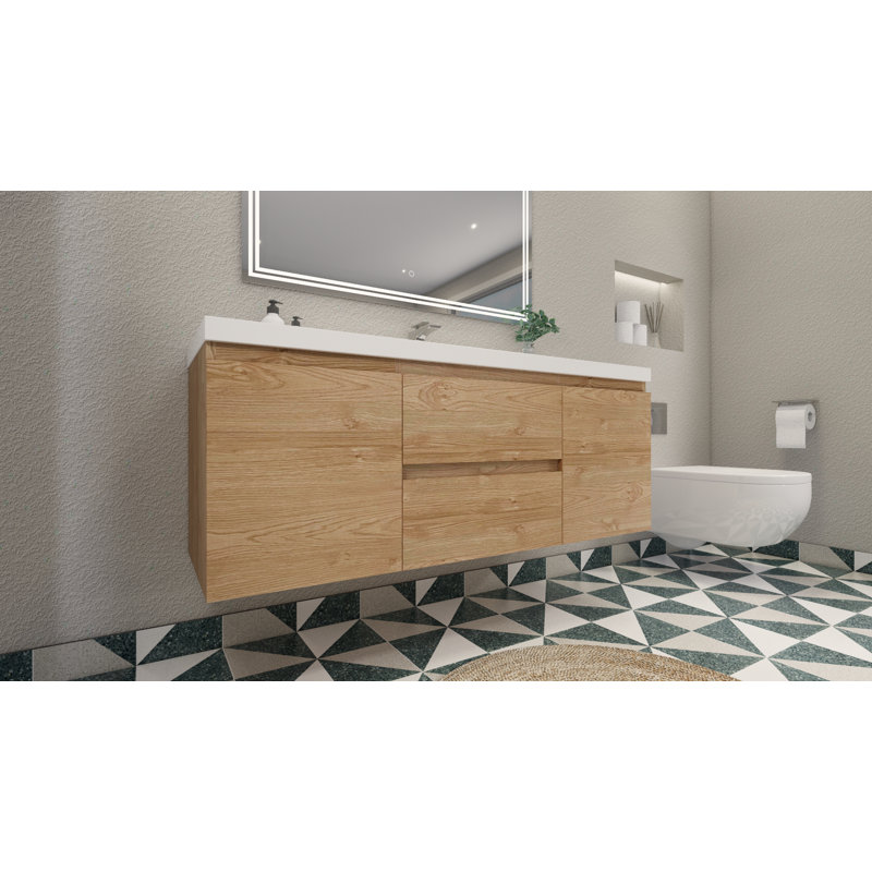 59'' Single Bathroom Vanity with Acrylic Top, New England Oak