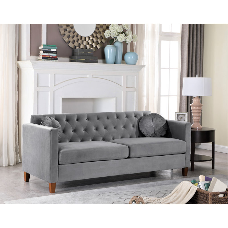 Canapé à accoudoirs carrés en velours 79,5 po Prady, Gris
