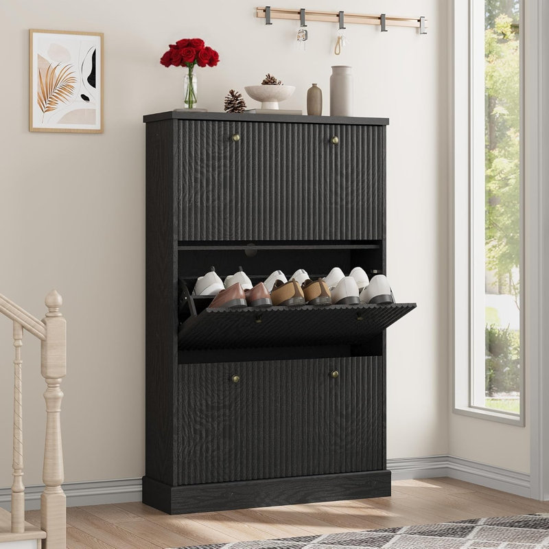 18 Pair Shoe Storage Cabinet, Black