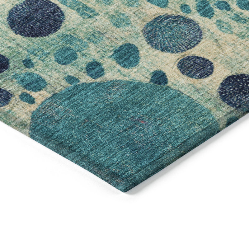 Machine Washable Indoor/Outdoor Xhevrie Teal Rug, Rectangle 10' x 14'