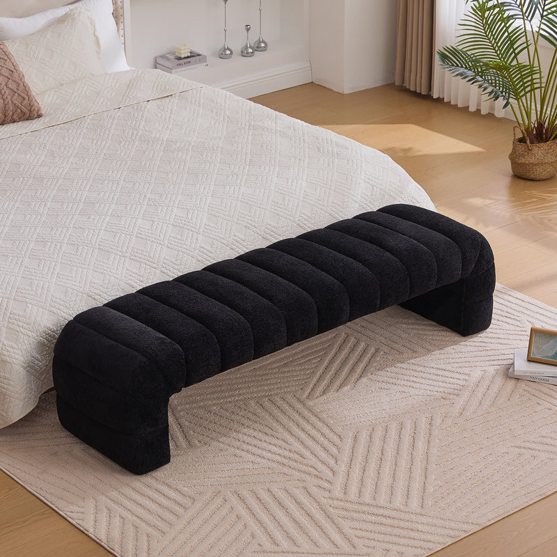69.7"Wide Modern Upholstered Armless Bed Bench, Channel Tufted Couch Daybed Chaise, Chenille Ottoman Foot Stool For Living Room And Bedroom, Entryway, Black
