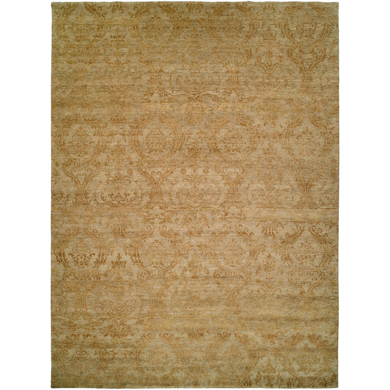 Tapis beige en laine noué à la main Damask, Rectangle 6 pi x 9 pi