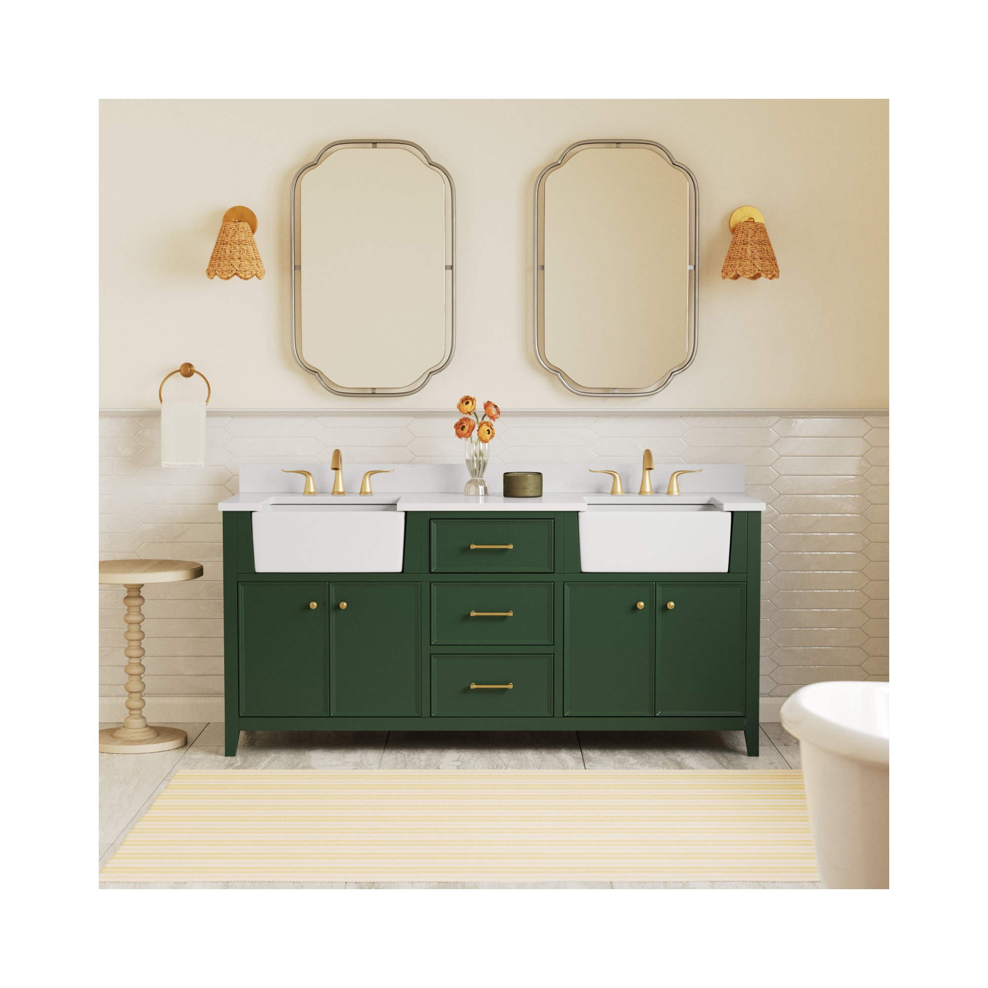 Aisa 72" Double Bathroom Vanity, Evergreen/Brushed Gold