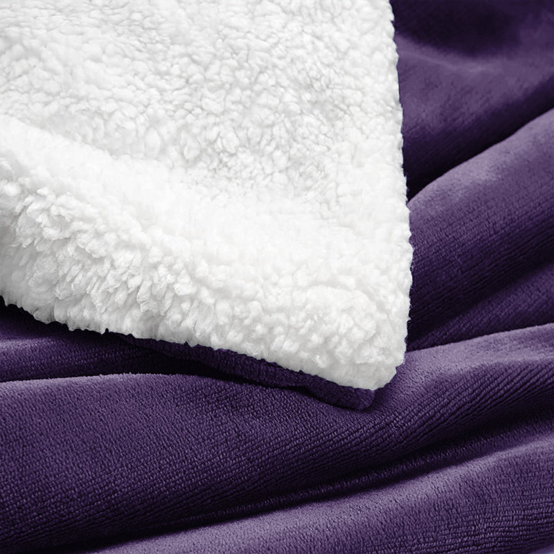 Formaran Sherpa Fleece Fur Thick Reversible Blanket Throw, Purple, W200 x L240cm