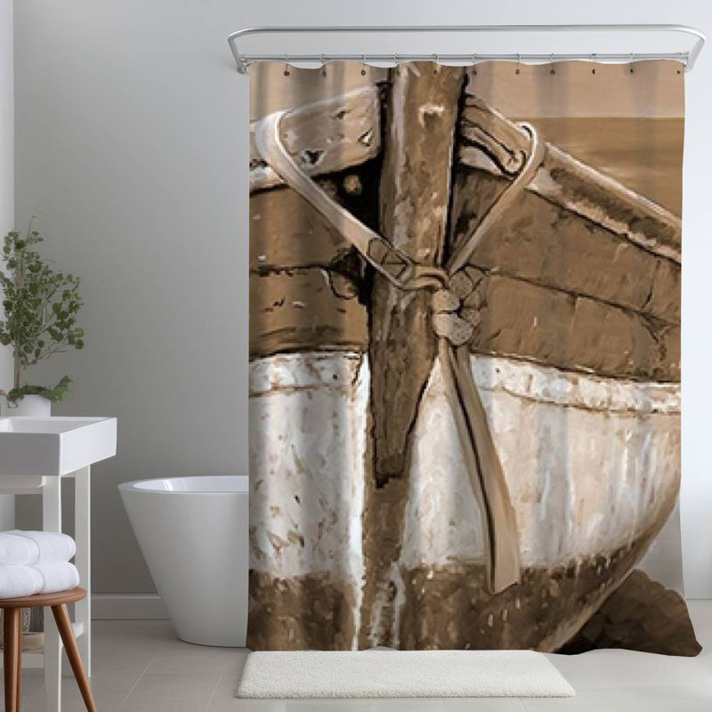 Shower Curtain CO81 – Polyester Shower Curtain, Dye Sublimation Print, 71" W × 74" L, Brown/White