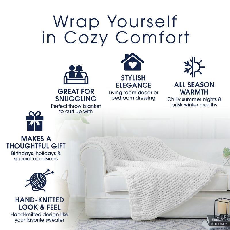 Ultra Plush White Chunky Knit Throw Blanket