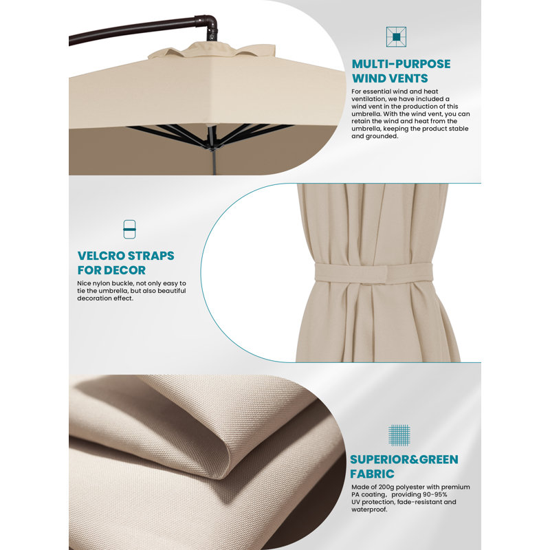 Parasol en porte-à-faux rond 120 po sans base lestée Caiaphas, Beige