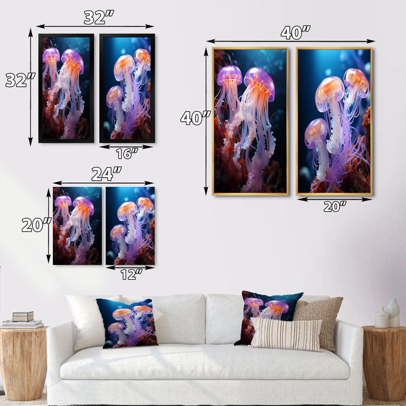 «Ethereal Beauty Jellyfish», «Ethereal Beauty Jellyfish», 2 pièces, Cadre blanc, H 32 po x l 32 po