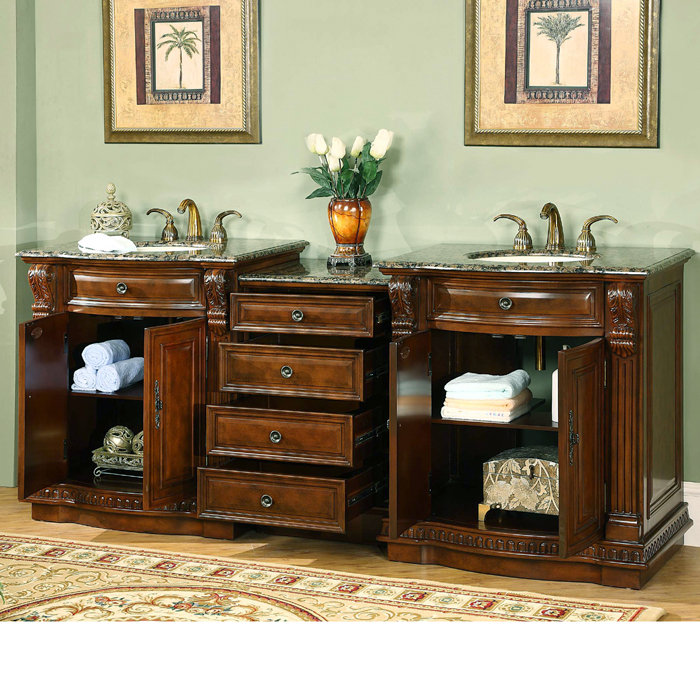 Argyrios 84.5 " W Freestanding Standard Free Standing Single Double Vanity Bathroom Vanity With Granite Top
