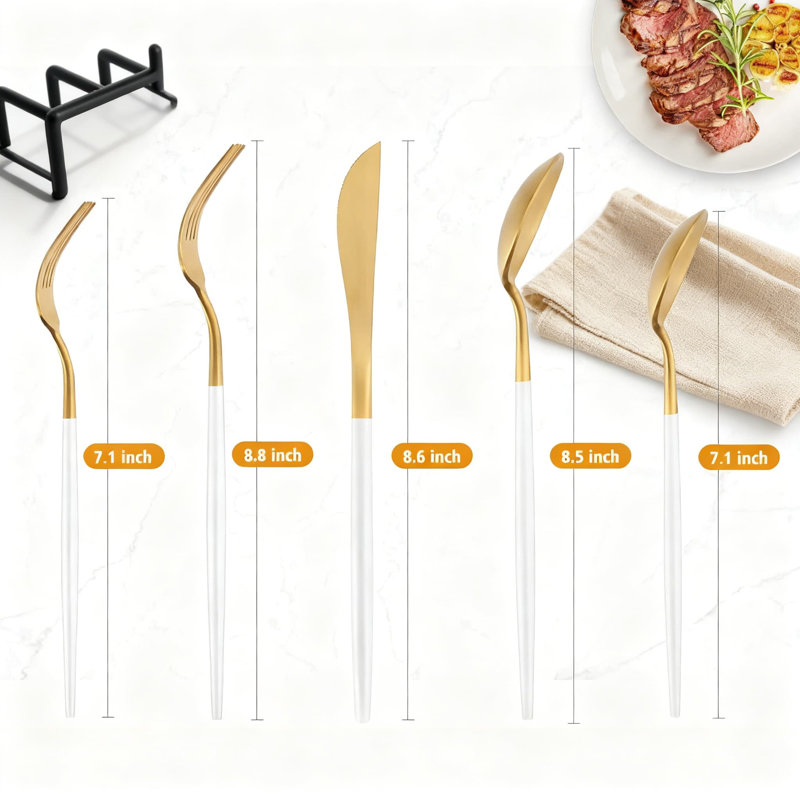 Ensemble de couverts 20 pièces en acier inoxydable avec finition satinée, va au lave-vaisselle, comprend des fourchettes, des couteaux et des cuillères pour les repas de tous les jours