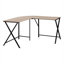 Bureau d'ordinateur en L beige chaud pour bureau à domicile, poste de travail d'angle moderne de 55 pouces avec base en métal noir