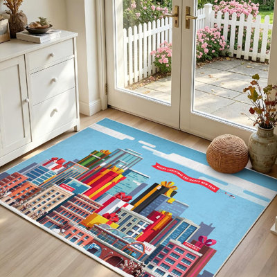 Clear Machine Washable,Merry Christmas Amp New Year Indoor Area Rug