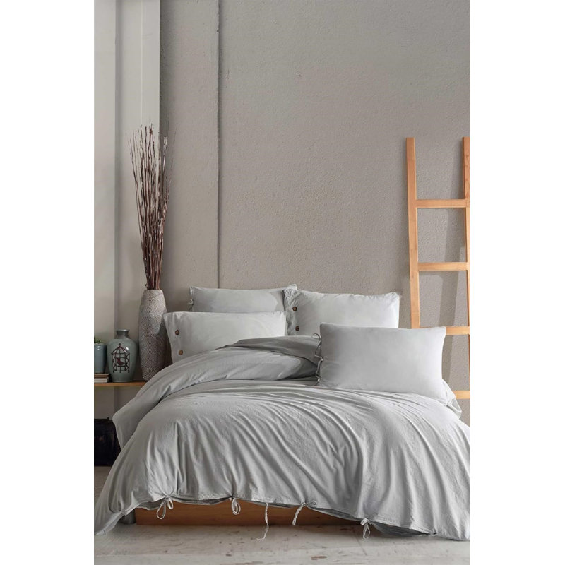 Ensemble de housse de couette Monarch 100% lin de coton lavé, très doux, confortable, chic, léger, 5 pièces, 2 taies d'oreiller, 2 taies d'oreiller, 1 housse de couette, ensemble de literie