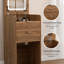 Ensemble de coiffeuse compacte 3 en 1 avec tabouret à roulettes, coiffeuse en noyer avec 3 tiroirs, miroir rabattable avec lumières intégrées pour petite chambre à coucher