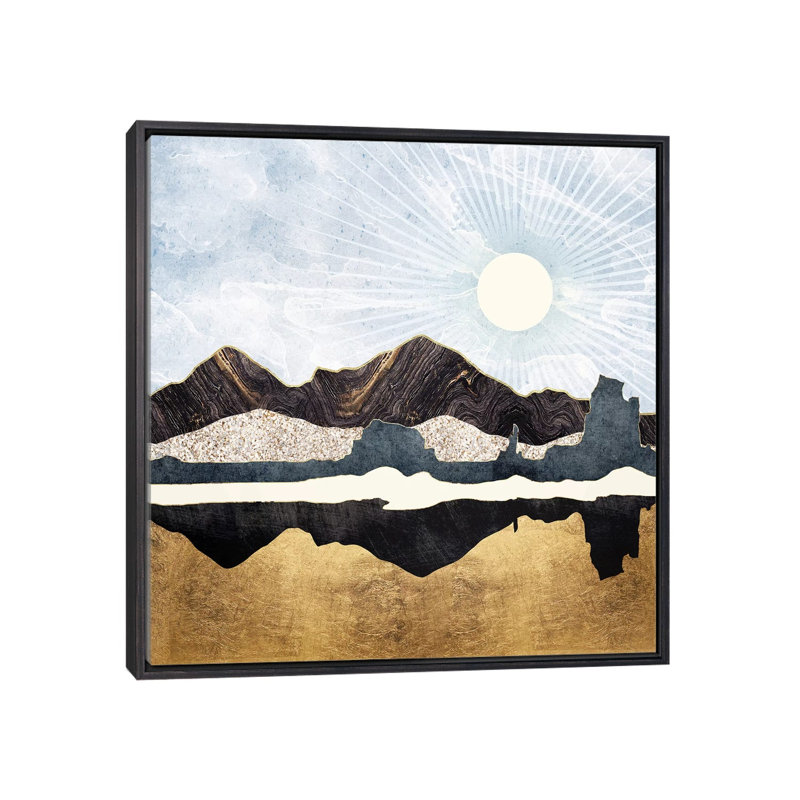 Désert doré - impression d'art graphique, Aucun mat, H 18 po x l 18 po x 1,5 po, Toile avec cadre noir patiné
