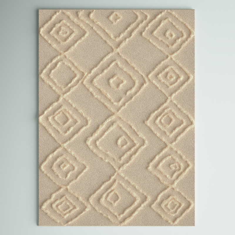 Tapis beige abstrait en laine touffeté, Rectangle 8 pi x 10 pi