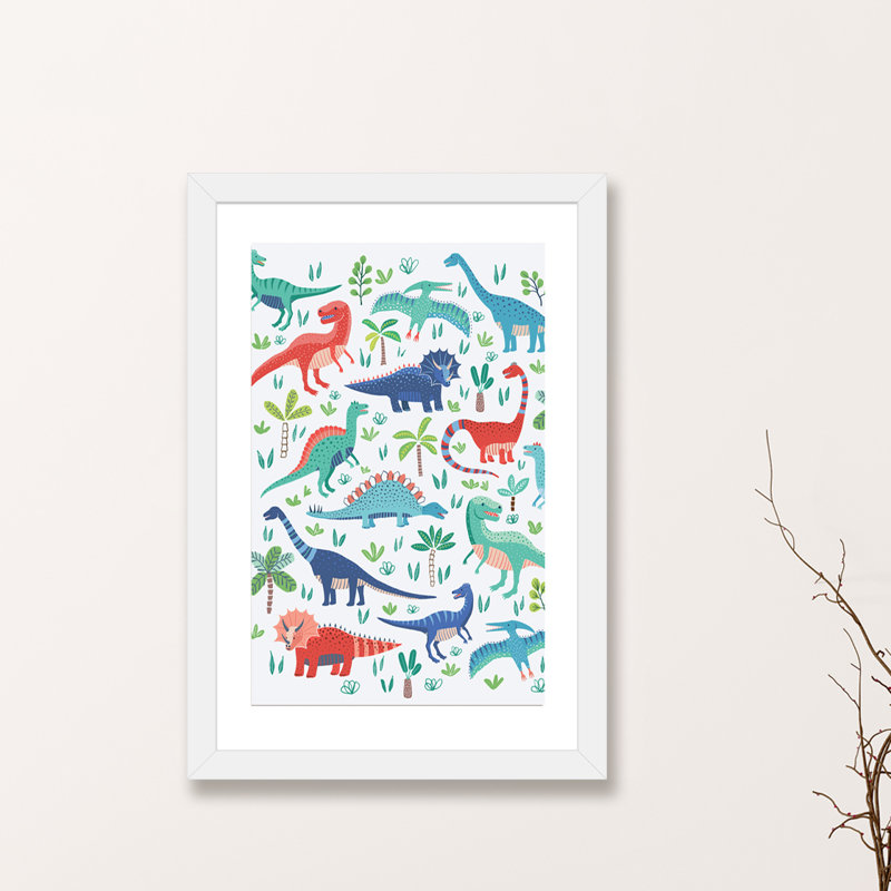 «Dino Fun I» par Ninola Design - reproduction d'art, H 32 po x l 24 po x P 1 po, Papier blanc, Blanc