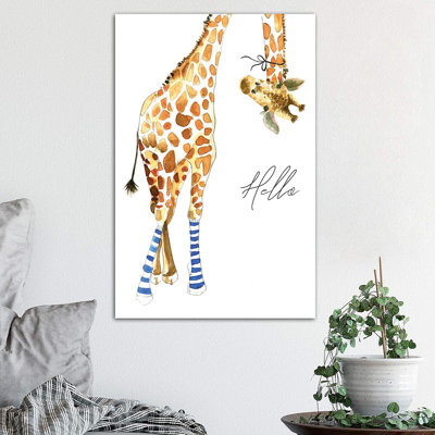 Giraffe With Socks by Mercedes Lopez Charro - Wrapped Canvas Painting