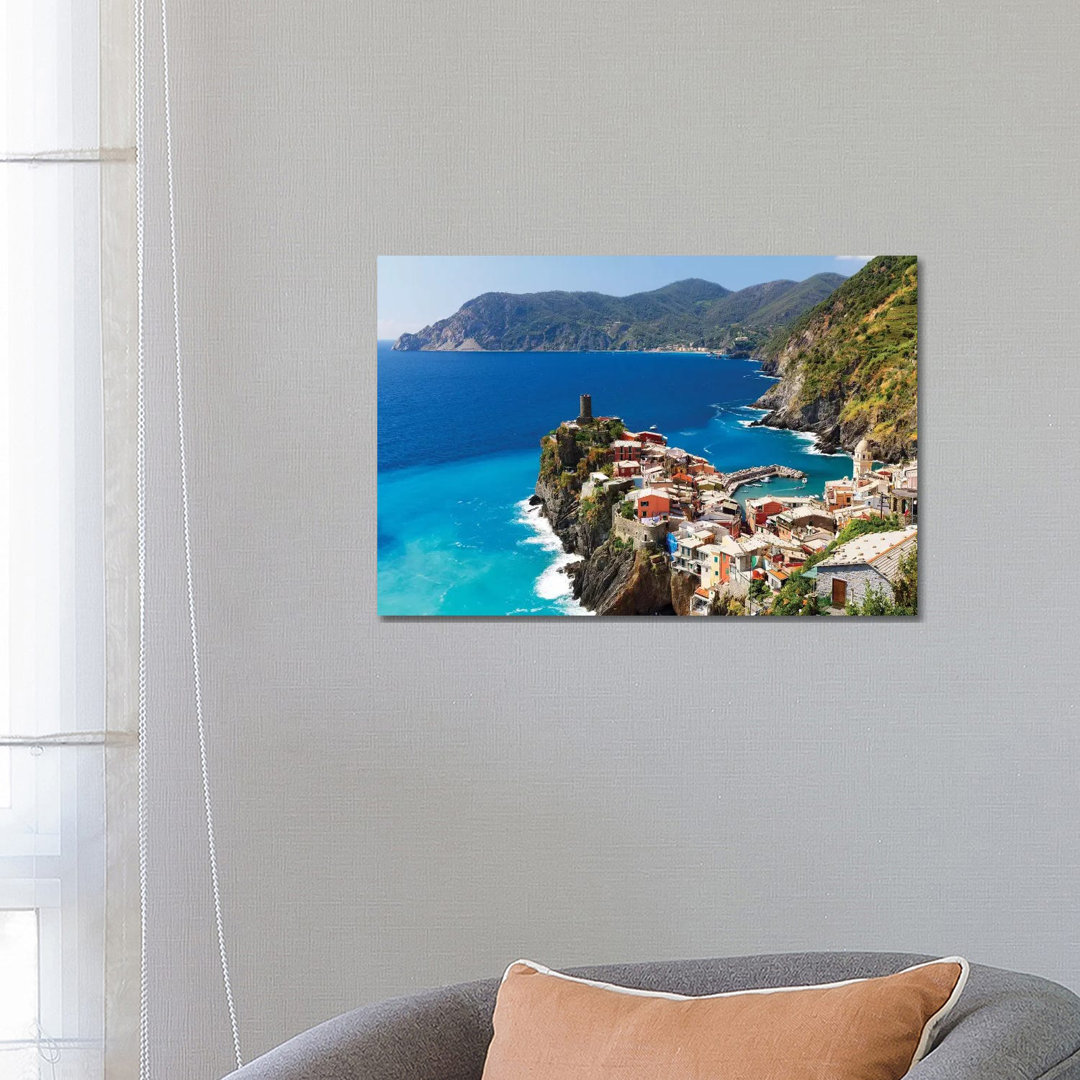 Coastal Town on a Cliff, Vernazza, Cinque Terre, Liguria, Italy by George Oze - Wrapped Canvas Photograph