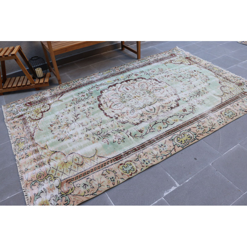 Grand tapis turc Anatolian rétro vert - idéal pour décorer un salon ou une chambre à coucher
