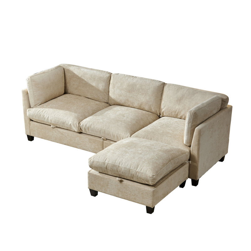 Canapé modulaire 96,5 po pour salon, canapé rembourré en chenille douce, canapé 3 places avec repose-pieds en forme de L