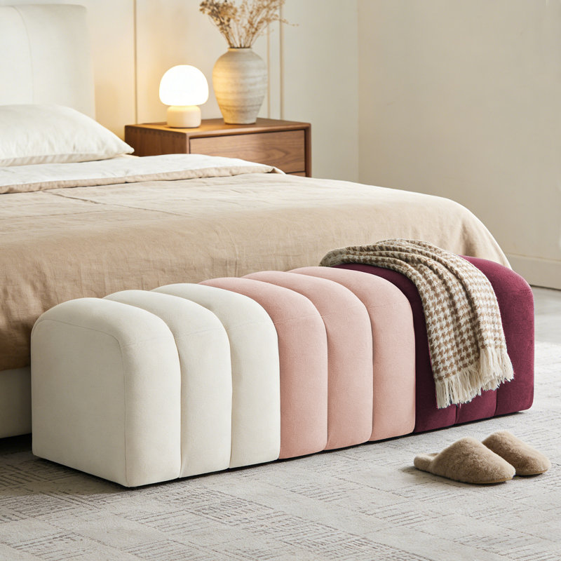 53.5"W Ombre Color Upholstered Entryway Boucle Bench, Pink