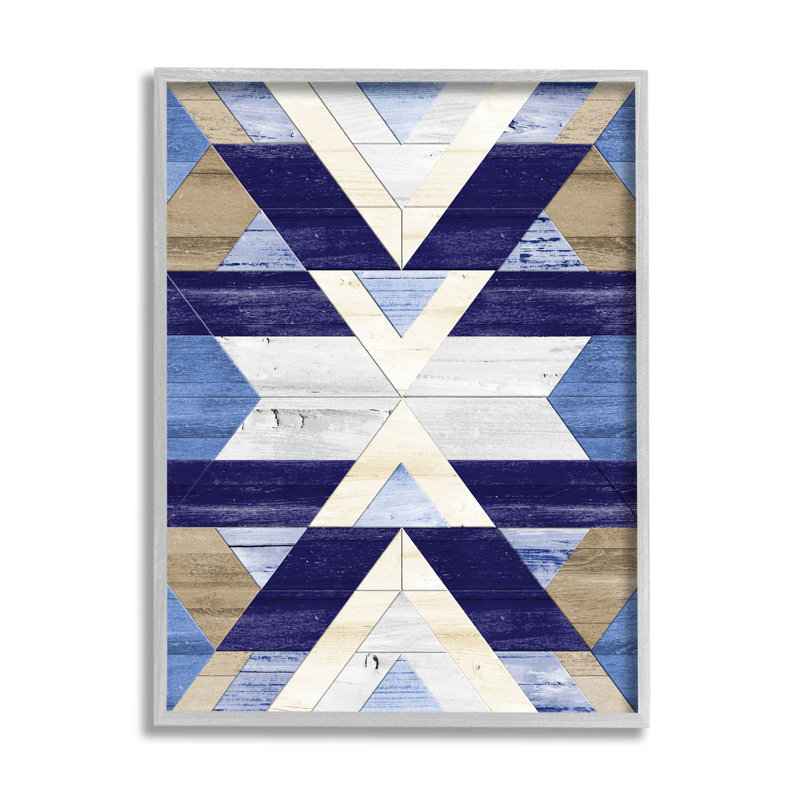 Blue and Beige Rustic Aztec Pattern Framed Wall Art