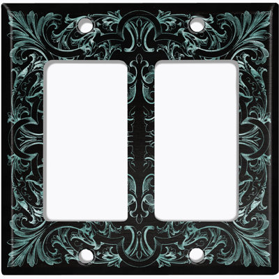Metal Light Switch Plate Outlet Cover (French Victorian Frame Teal 13 - Double Rocker)