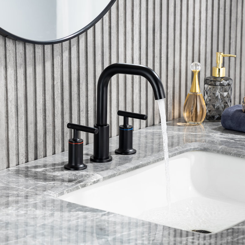 Robinet de salle de bain à large entraxe avec bonde, Noir mat