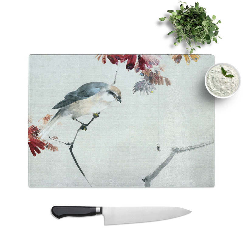 Tempered Glass Bird Watching a Spider Chopping Board, 28.5 cm W x 20 cm L