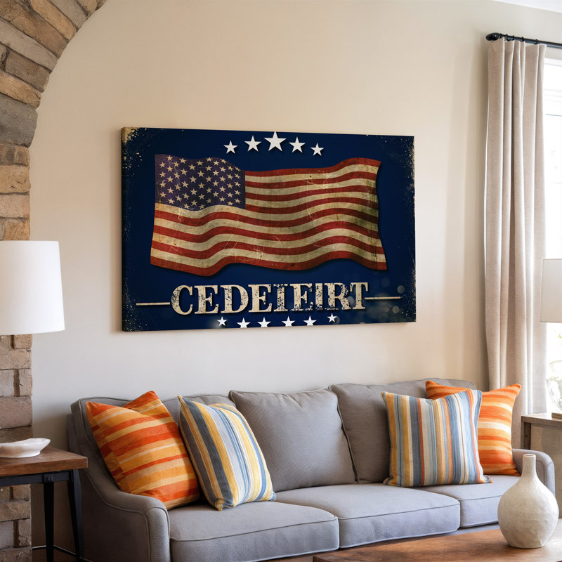 "Toile", "Créez une image" avec un drapeau américain texturé patiné, mis en valeur au centre avec une impression sur toile