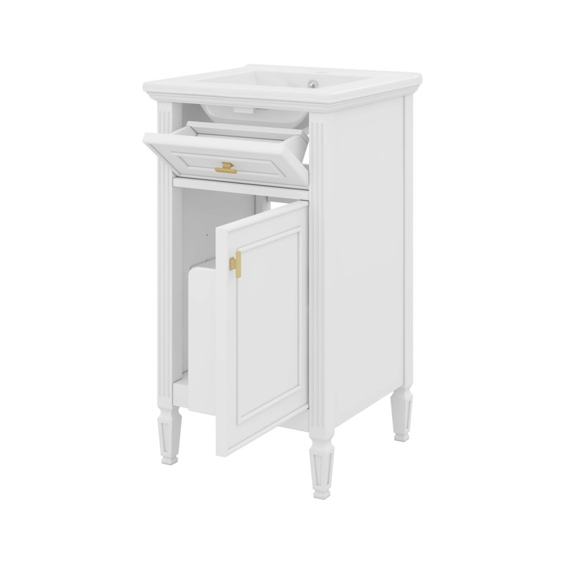 20" Small Bathroom Vanity With Sink, Tip-Out Drawers & Storage Racks & Adjustable Shelf, White