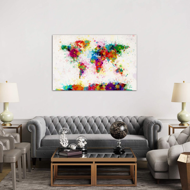 World Map Paint Drops III by Michael Tompsett - Painting on Canvas, 66.04 cm H x 45.72 cm W x 1.91 cm D, No Frame