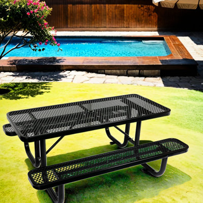 Table de pique-nique - 6 pi Rectangle, acier noir, mobilier d'extérieur polyvalent en acier