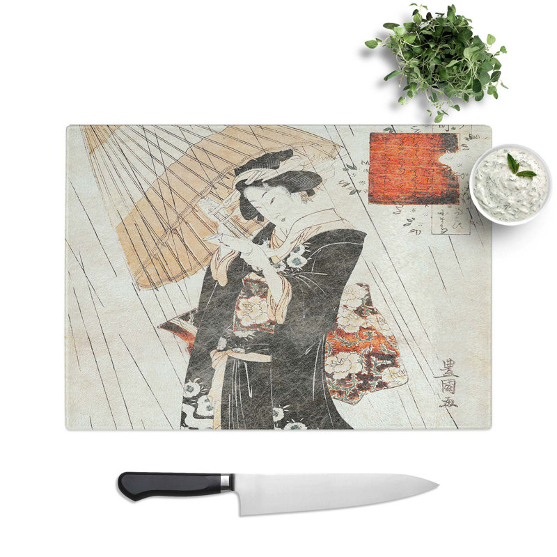 Tempered Glass Ono-No Komachi in the Rain by Utagawa Toyokuni Chopping Board, 28.5 cm W x 20 cm L