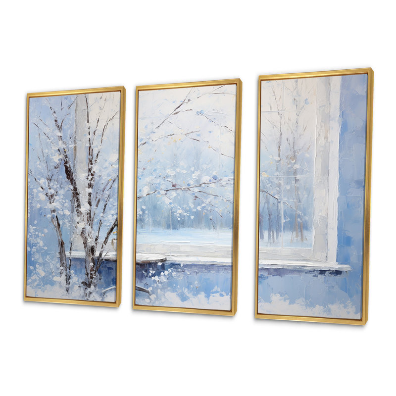 «Winter Landscape Snowfall Forest II - Winter Landscape», art mural, Cadre flottant doré, H 32 po x l 48 po x P 1 po