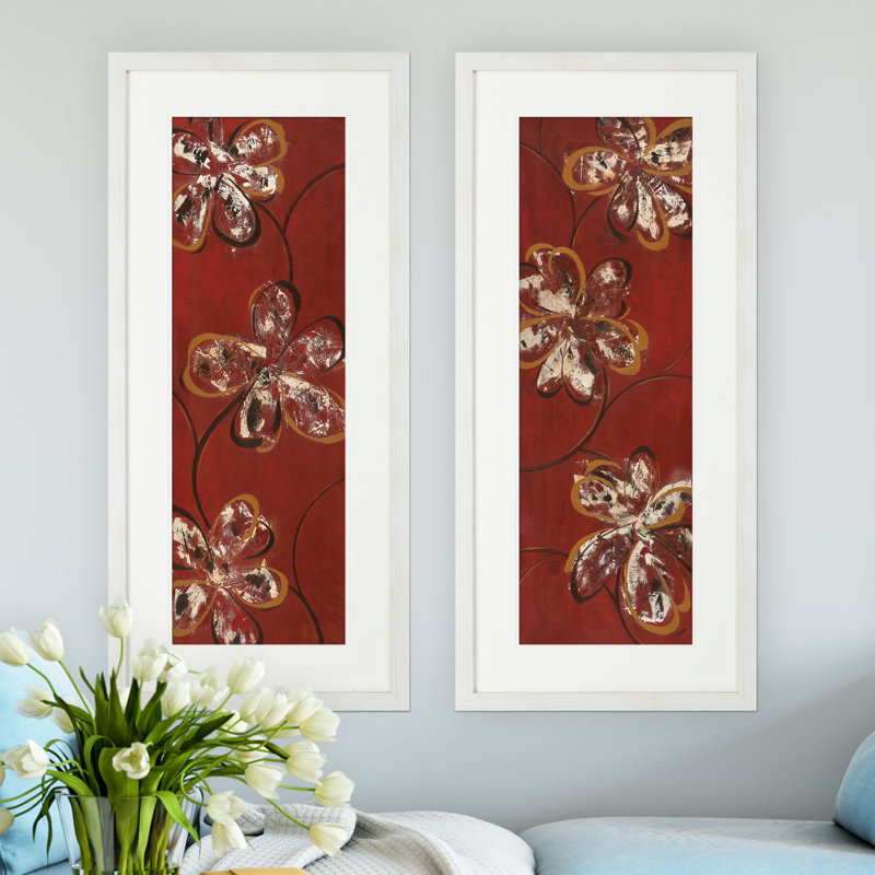 « fleurs danse », ensemble de 2 reproductions de peintures à l’acrylique encadrées, Blanc