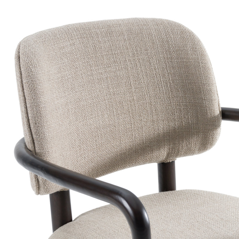 Rayshawnda - Fauteuil de salle à manger moderne en tissu beige et chêne