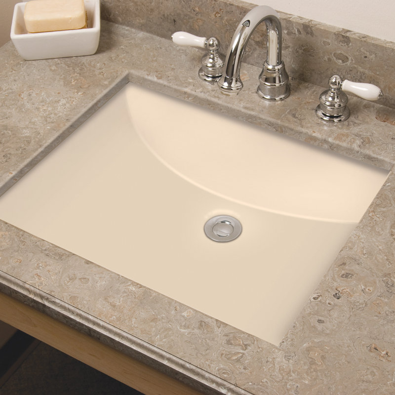 Transolid Harrison White Vitreous China Rectangular Bathroom Sink with Overflow, Biscuit