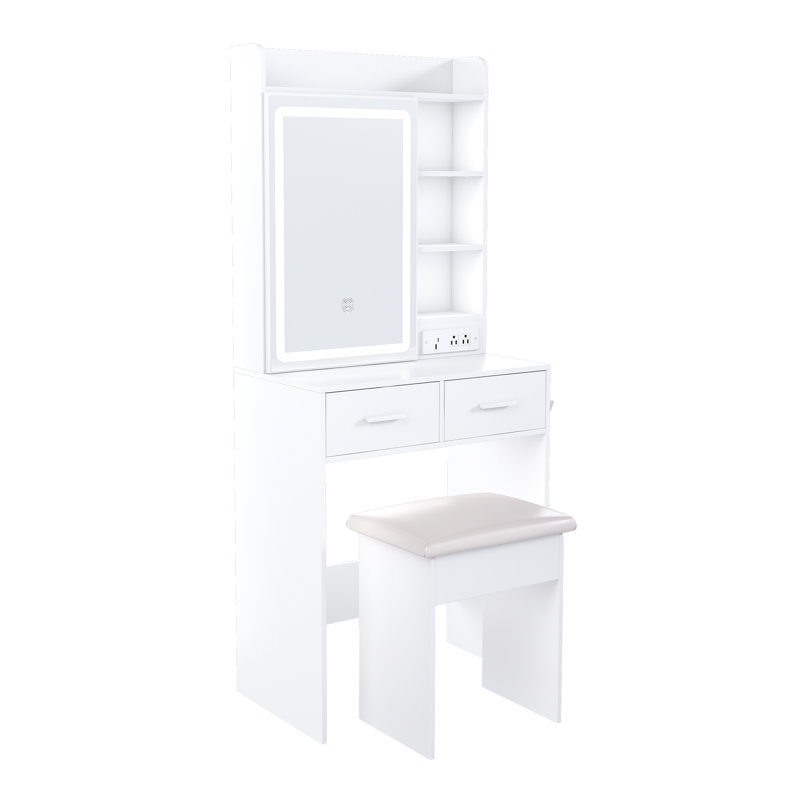 Coiffeuse avec miroir Jora, lumières DEL et tabouret Jora
