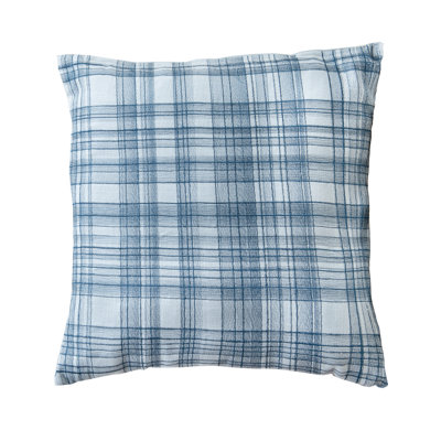 Embroidered Checkered Textured Cotton Blend Throw Pillow Cover