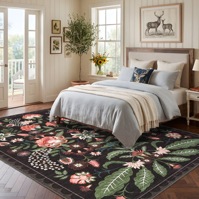 Tapis vintage lavable floral pour chambre à coucher et salon